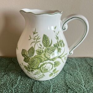 COPY - Floral Green and White Ceramic Pitcher Farmhouse Style NEW